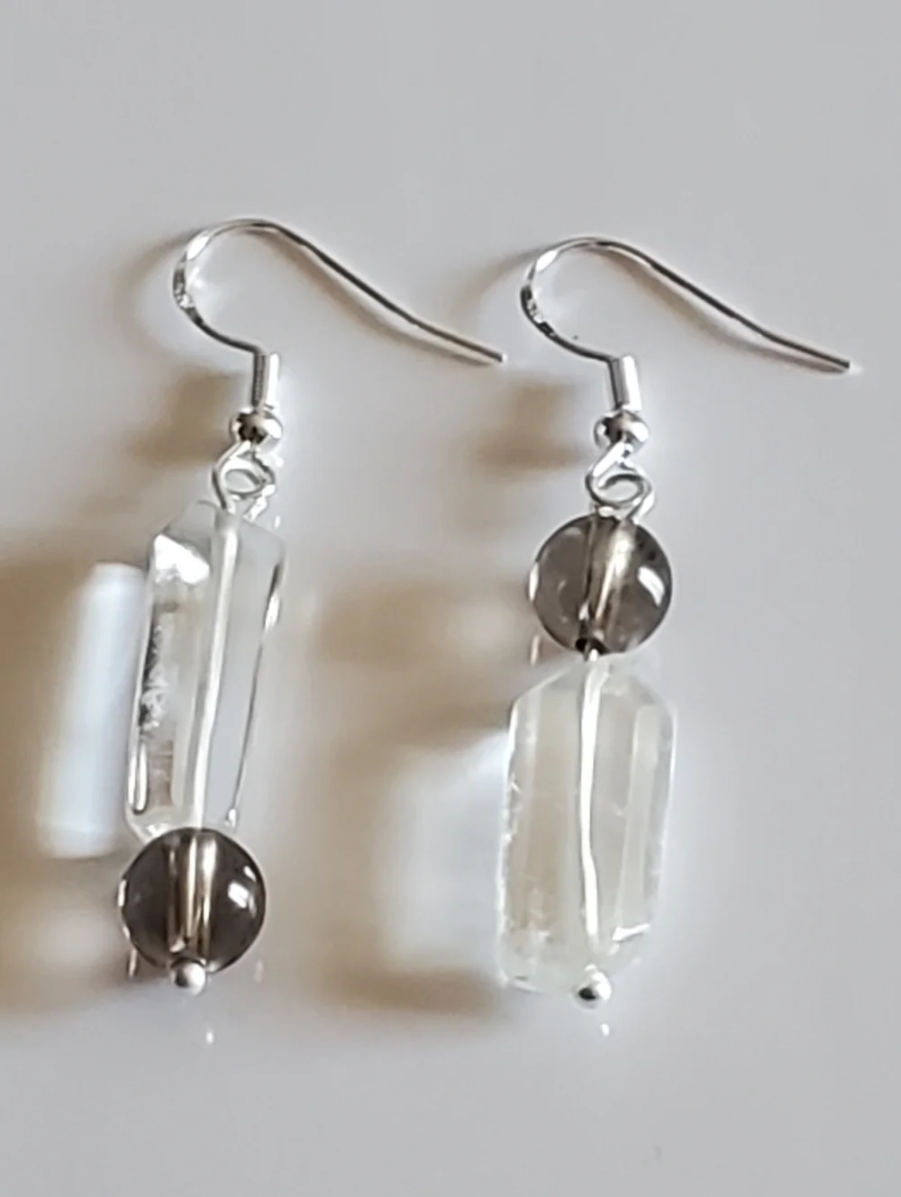 2 Pairs Sterling Silver 925 Clear Crystal & Smoky Quarts Gemstones Drop Earrings - Picture 6 of 8